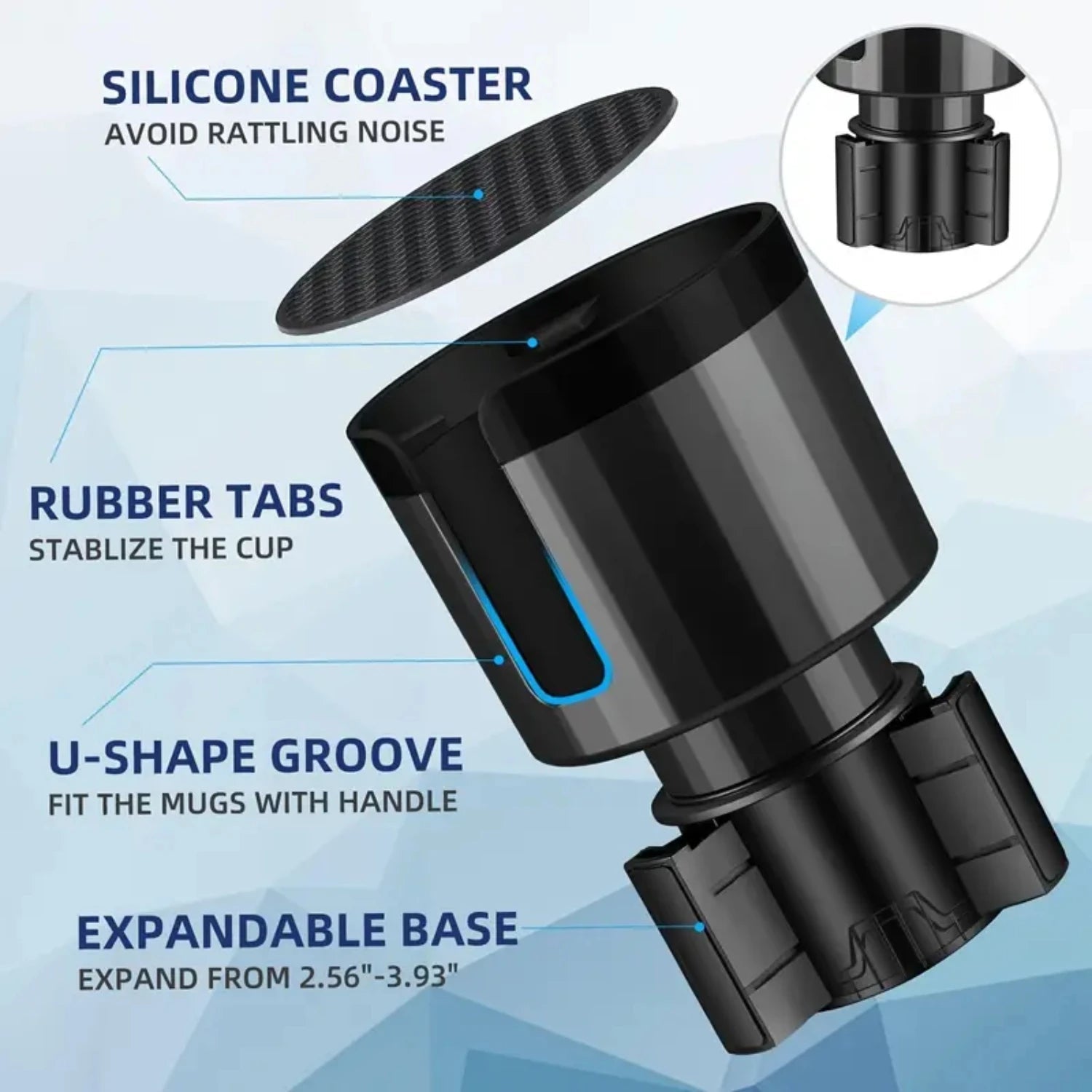 Upgraded Car Cup Holder Expander with Adjustable Base Stable Auto Bottle Support Universal for 6.5CM-10.5CM Cup Holder CM World