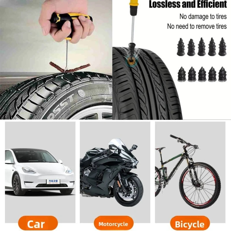 Portable Car Tire Puncture Repair Kit T-Handle Tools Glue Strips Universal for Truck Motorcycle RV Roadside Safety