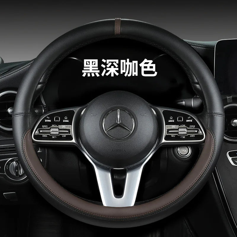 All-Nappa Leather Steering Wheel Cover Leather Steering Cover All-season Universal Breathable Car Handle Protective Case CM World