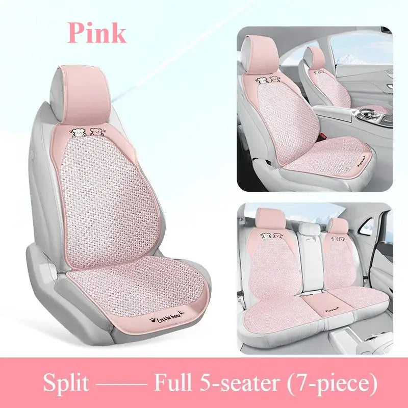 Breathable summer car seat cover - cool ice rattan weave, PU leather trim, lovely embroidery, suitable for split seats Car Mobile World