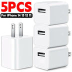 5-1Pcs 5V1A USB Wall Charger Adapter Fast Charging for IPhone 14 13 12 11 Pro Max XR XS X 8 7 6 Plus IPad Travel Adapter US Plug