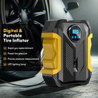 Carsun 150Psi 12V Inflator: Digital Display, Led Light, Smart Tire Pressure, 3m Cord—For Cars, Bikes, Balls CM World
