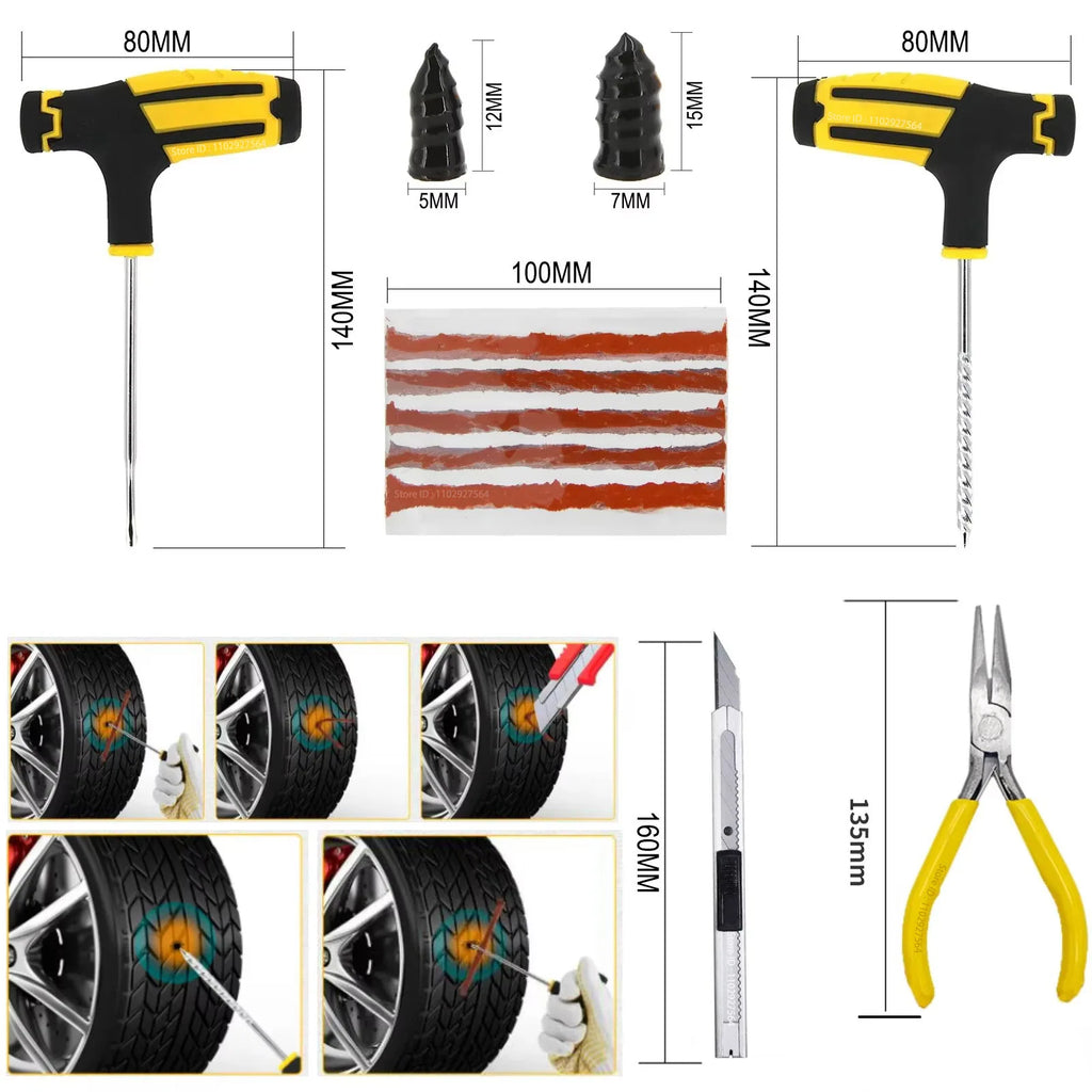 ZFOUEK Car Tire Repair Kit Puncture Plug Tools Tyre Puncture Emergency for Tire Strips Stirring Glue Repair Tool Kit CM World