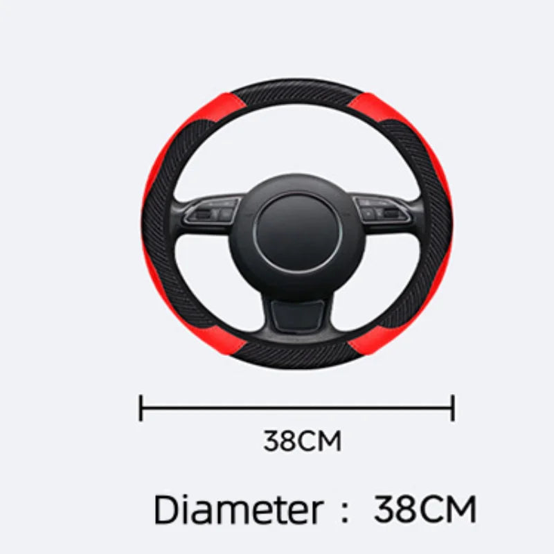 Universal Car Steering Wheel Cover Carbon Fiber Leather Embossed Car Handle Cover Suitable For Car Steering Wheels Men Women CM World