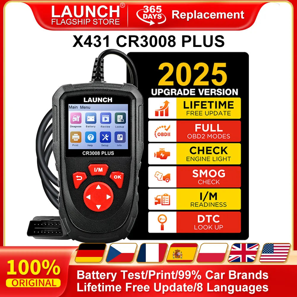 LAUNCH X431 CR3008 PLUS Car Auto OBD2 Diagnostic Tool ARM Scanner DTC Lookup Check Engine Battery Test Lifetime Free Update Car Mobile World
