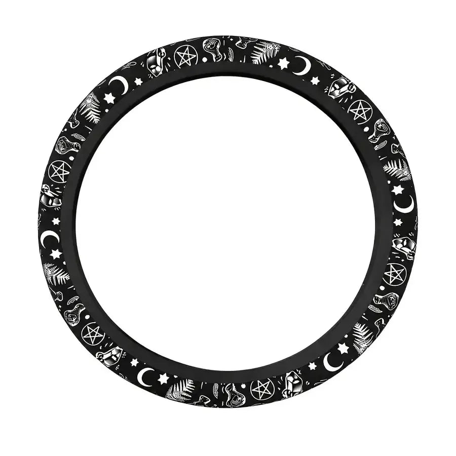 [Anti-Slip Car Protector] 15 Inch Universal Skull And Moon Steering Wheel Cover 1pc All-Season Anti-Slip Durable Car Protector,