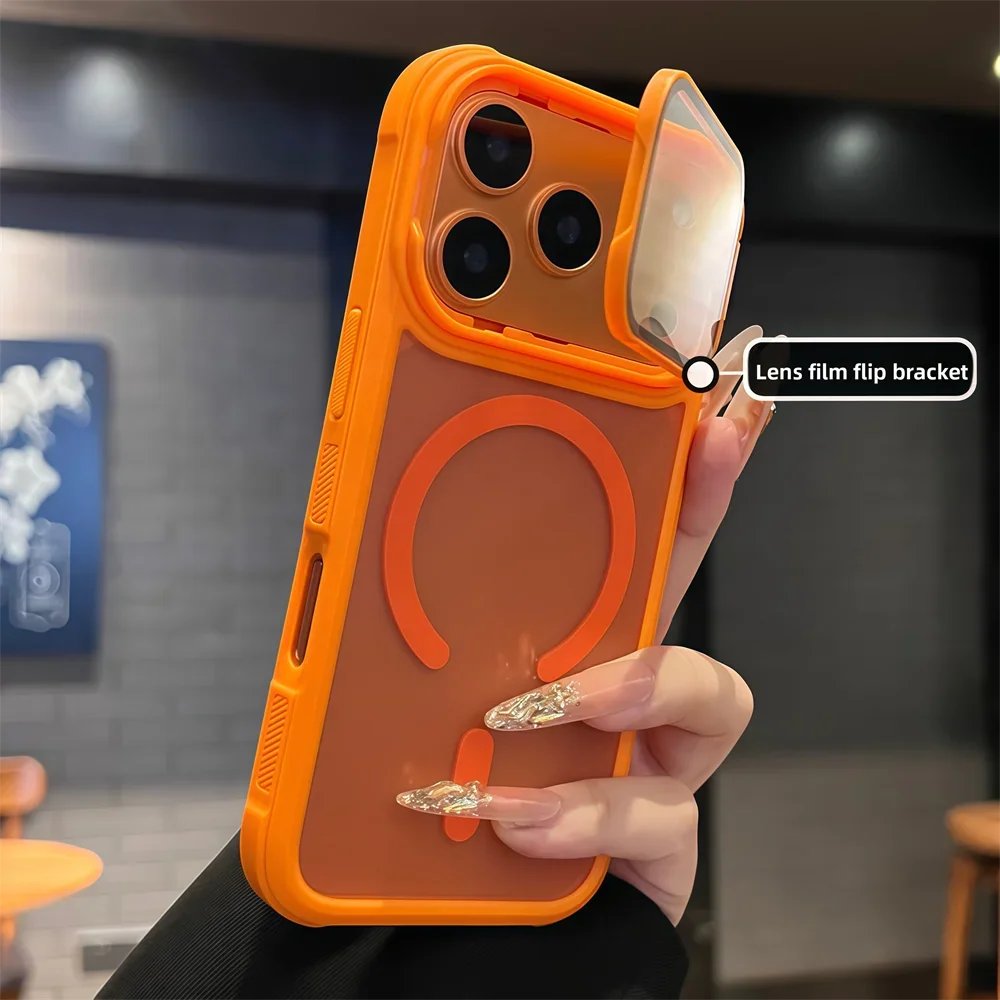 Full Lens Flip Stand For Magsafe Armor Magnetic Phone Case For iPhone 17 16 15 14 13 12 Pro Max Air Wireless Charge Matte Cover Car Mobile World