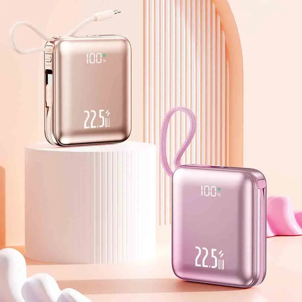 CCC Certificated Mini Cute Power Bank Built-in Cable 20000mAh 22.5W Fast Charging External Battery for IPhone Samsung Xiaomi