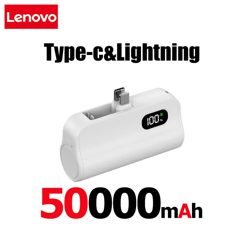 Lenovo 50000mAh Capsule Power Bank 2-in-1 Large Capacity LED Digital Display Portable Fast Charging External Battery For IPhone