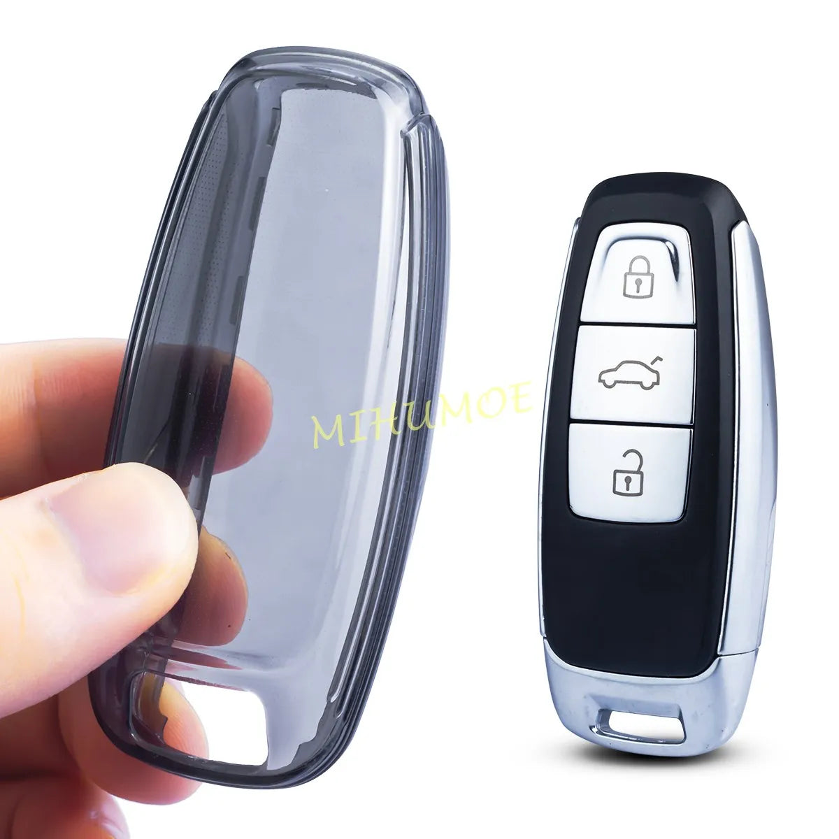For Audi Black Transparent Car Key Fob Case Cover A3/S3 A6(C8) A7 A8 Q7 Q8 e-tron Sportback/GT S6 S7 S8 Keychain Accessories CM World