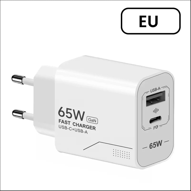 Lenovo 65W GaN USB C Charger 2-Port Fast Charging Phone Charger Power Adapter For iPhone Samsung Type C EU/US Plug Wall Charger