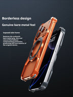 Metal Alloy Punk Frame Phone Case For iPhone 17 16 15 14 13 Pro Max 360 Rotating Bracket Magsafe Ring Magnet Stand Bumper Cover Car Mobile World