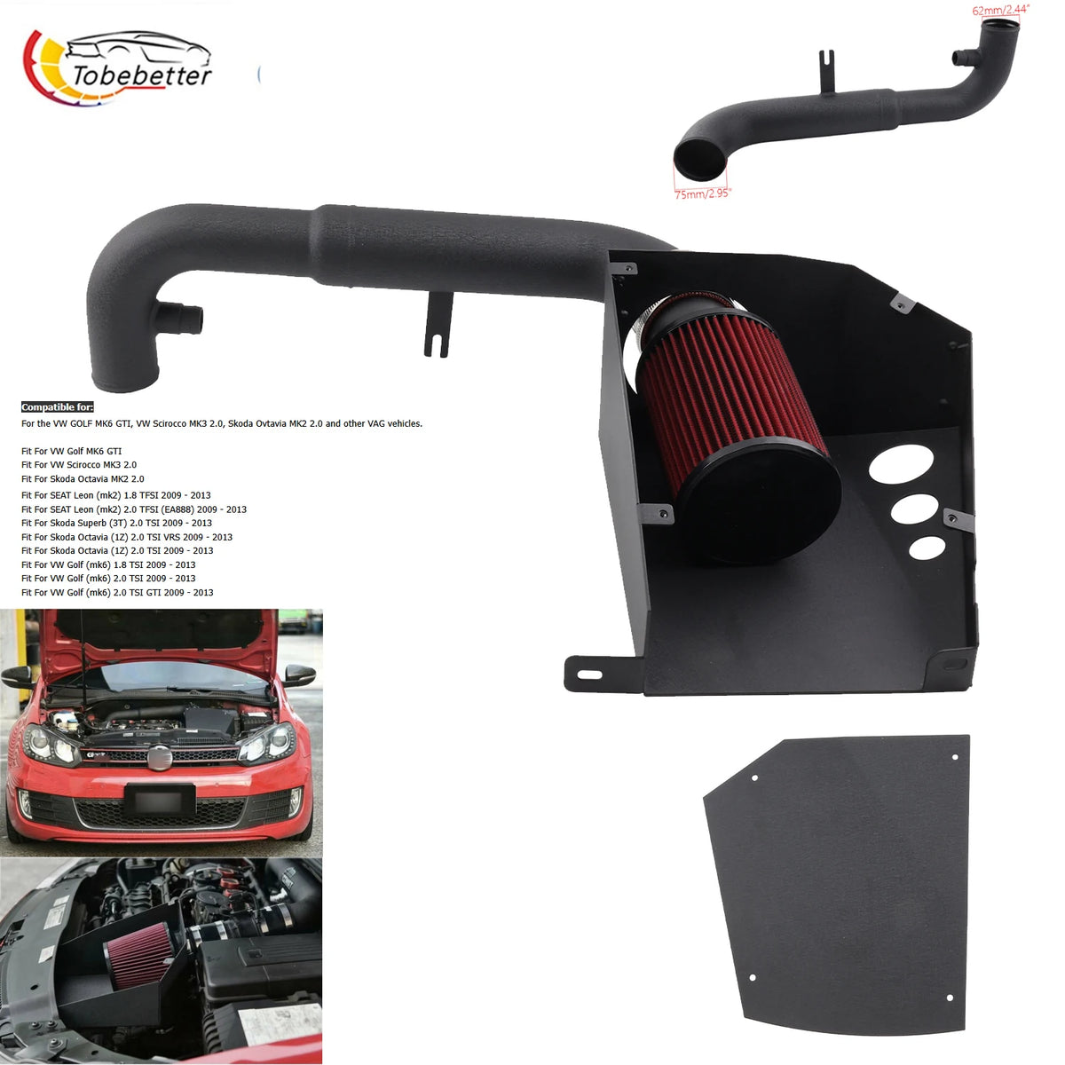 Performance Cold Air Intake System Induction Kit vw-MK666 for 2009 -2013 VW Golf MK6 GTI 2.0 TFSI EA888 SCIROCCO MK3 Passat B6