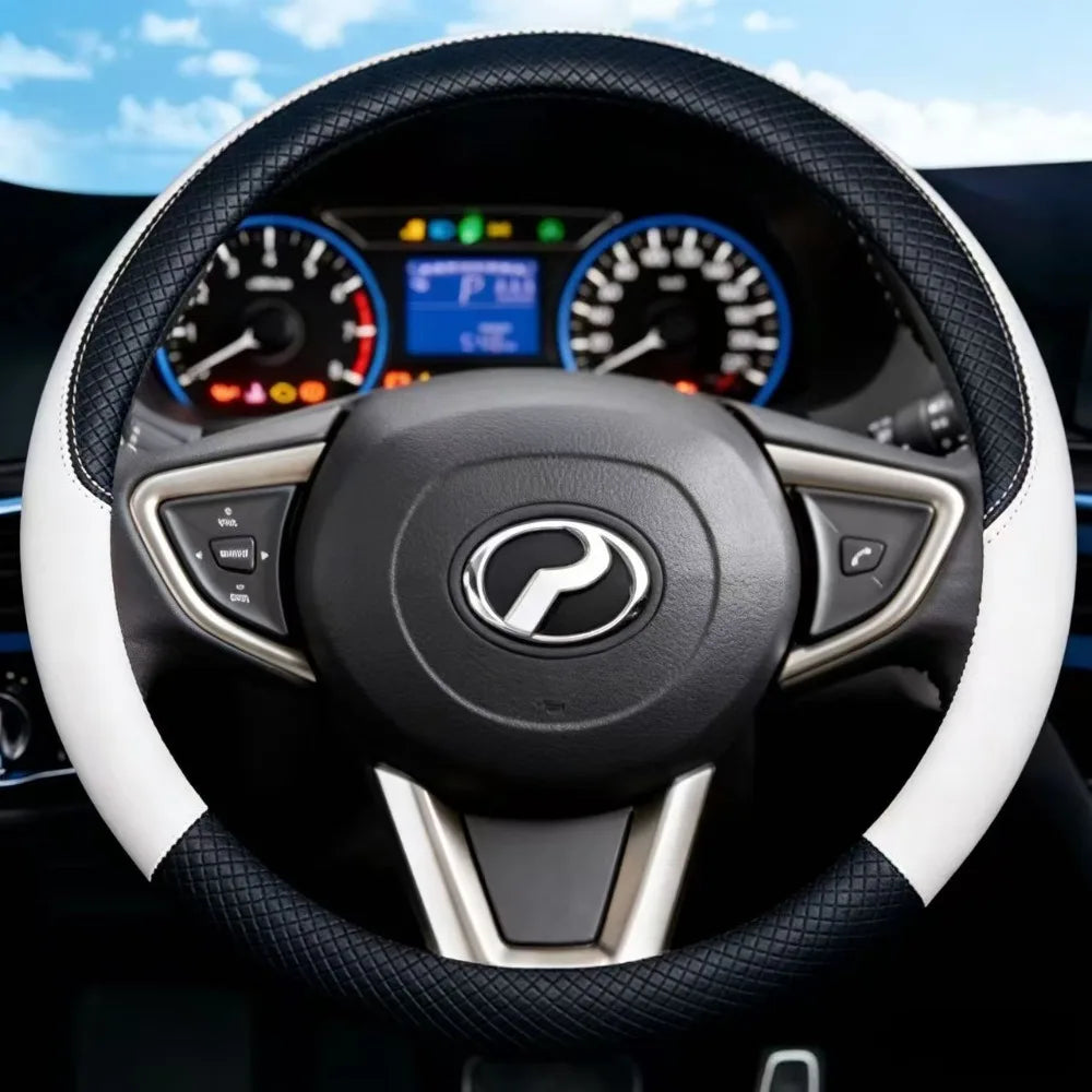 38cm Steering Wheel Cover PU Leather Anti Slip Steer Wheel Protector Breathable Fiber Braid Universal Steering Cover 1pc CM World