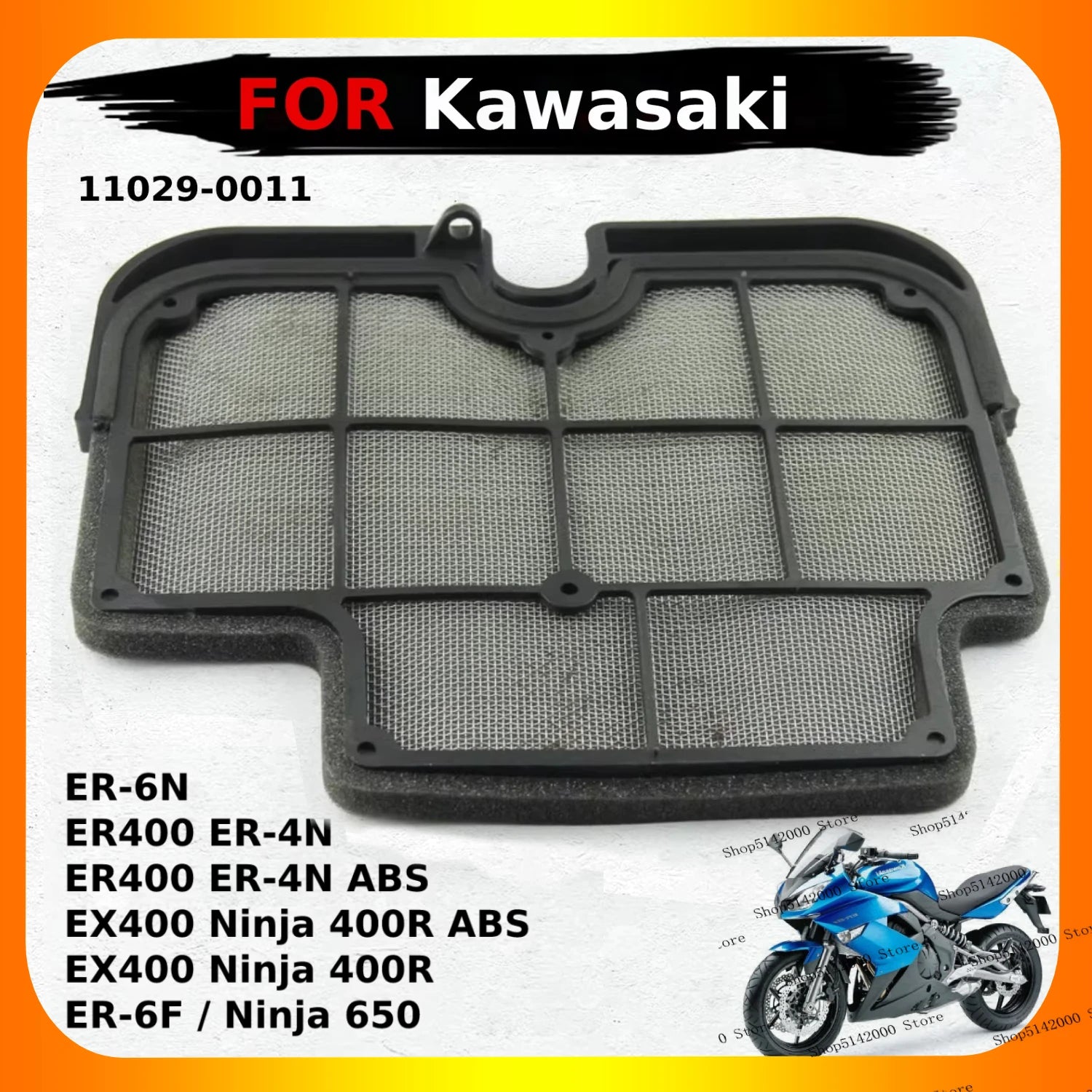 Motorcycle Air Filter Cleaner Air Intake Element For Kawasaki ER400 ER-4N ABS EX400 Ninja 400R ER-6F ninja 650 ER-6N  11029-0011 CM World
