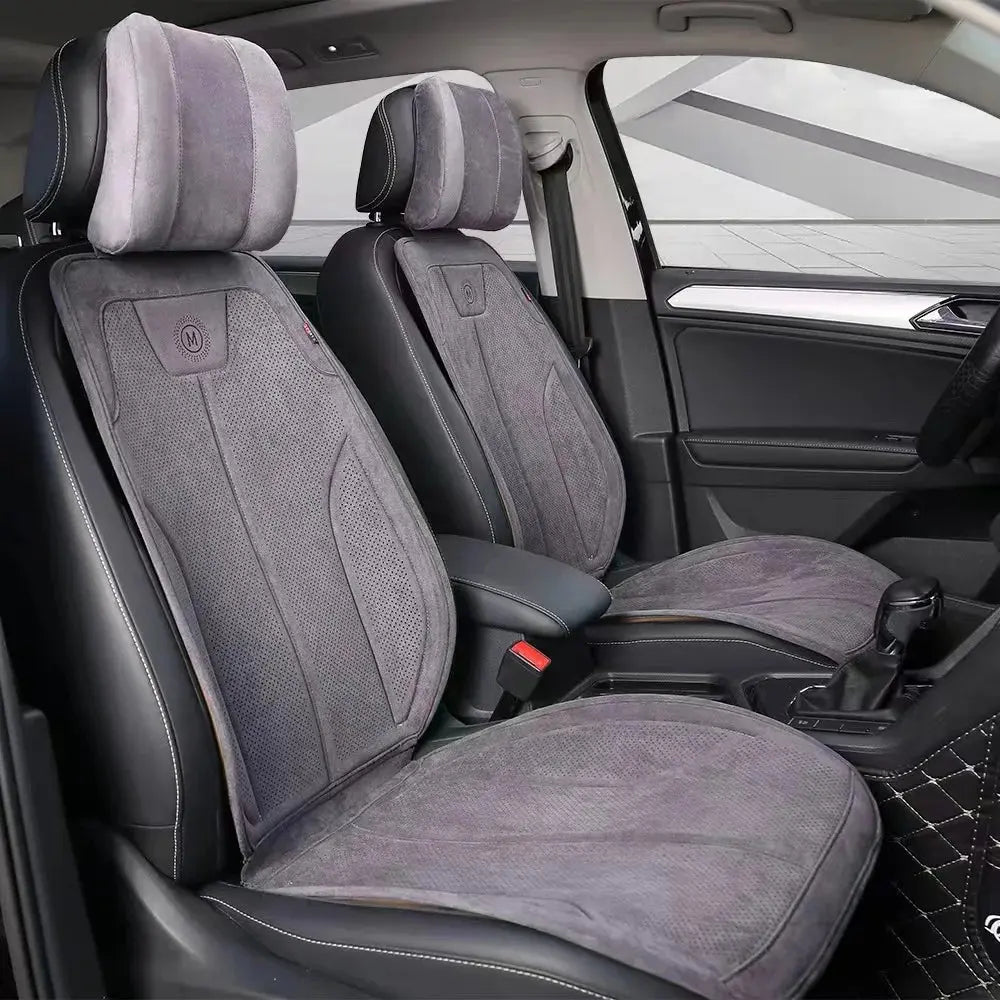 Suede Seat Cover Universal Four Seasons Perforated Breathable Cushion Non-slip Luxury SUV Car Rams Latex Seat Cover with Pillow Car Mobile World