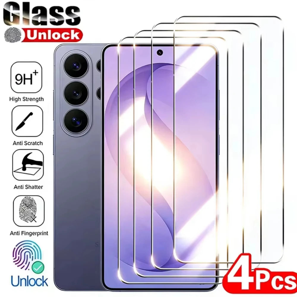 4PCS Fingerprint Unlock Screen Protector For Samsung S26 Ultra S25 S24 Ultra S23 S22 S21 Plus Screen Protective Tempered Glass