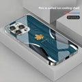 Gold Maple Leaf Wood Grain Curve Pattern Phone Case For iPhone 17 16 15 14 13 12 11 Pro Max Plus 16E 17 Air Tempered Glass Cover