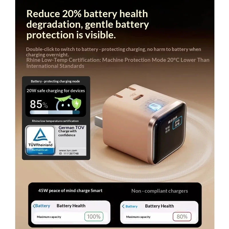Anker 45w Gan Fast Charger With Digital Display High-Speed Power Adapter Supporting Quick Charging For Multiple Devices