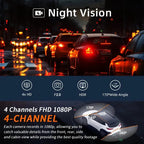 360° Car DVR Dash Cam 4 Lens Front Rear Left Right Inside IPS Screen Rotatable Lens Night Vision 24H Parking G-Sensor Black Box Car Mobile World