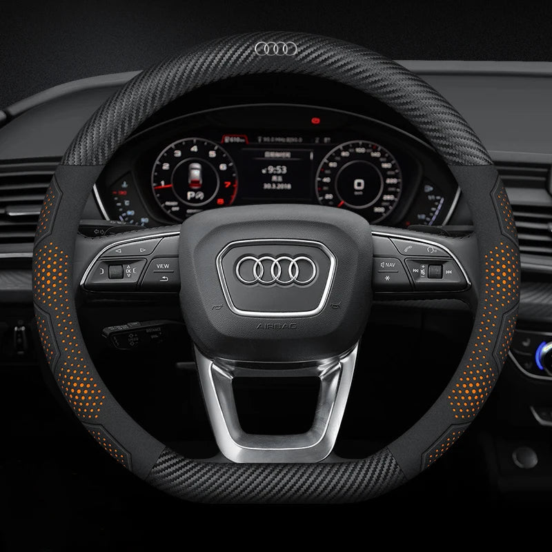Carbon Fiber Steering Wheel Cover Anti-Slip for Audi SQ5 RSQ5 S3 S4 S5 S6 RS3 RS4 RS5 Q2 Q3 Q5 Q7 Q8 TT A1 A3 A4 A5 A6 A7 A8 CM World