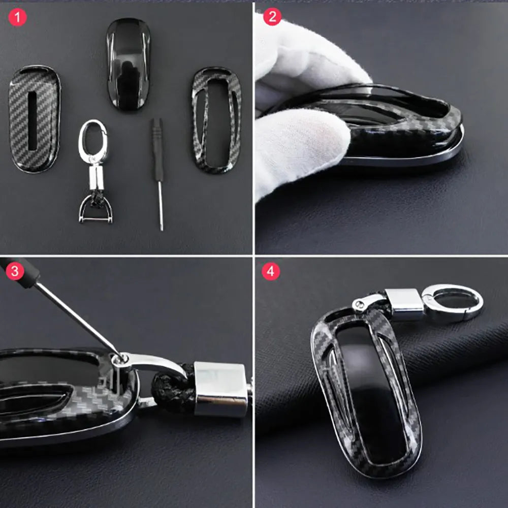 For Tesla Model X S Carbon Fiber Keychain Shell Car Remote Key Case Fob Cover 1PC CM World
