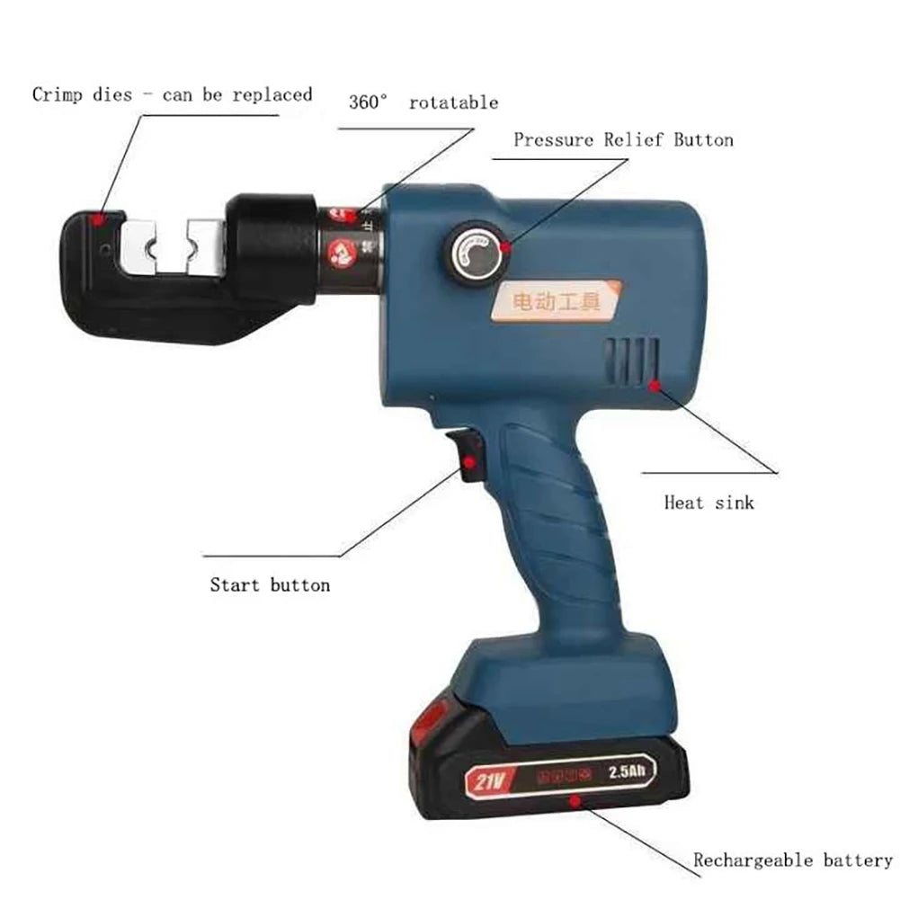 Protable Hydraulic Electric Crimping Tool with 8 Dies Rechargeable Lithium Battery Crimping Pliers 4-70mm² Electric Crimp Plier CM World