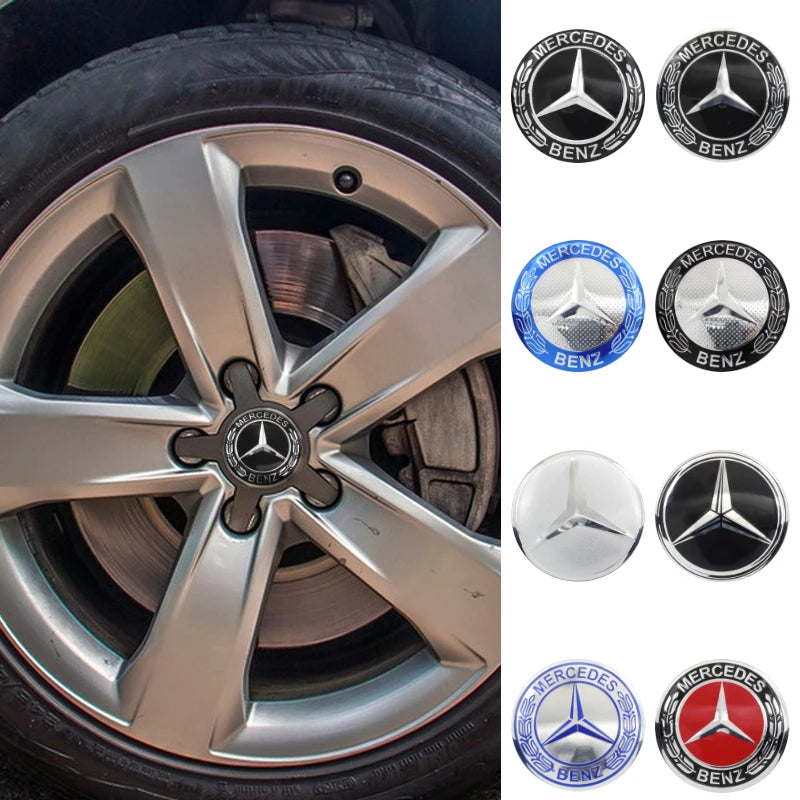 4Pc For Mercedes Benz C180 C200 C260 W124 W140 W126 W168 W176 56mm 60mm 65mm Car Wheel Hub Cap Center Sticker Emblem Badge Decal