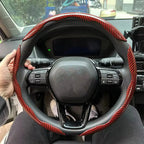 3PCS Laser Carbon Fiber Silicone Car Steering Wheel Cover 1K Micro Fiber Leather PVC Wheel Booster Cover Non-Slip Universal CM World