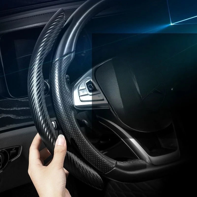 2/3pcs Laser Carbon Fiber Silicone Car Round Steering Wheel Cover Fiber Leather Wheel Booster Auto Cover Non-Slip Universal part