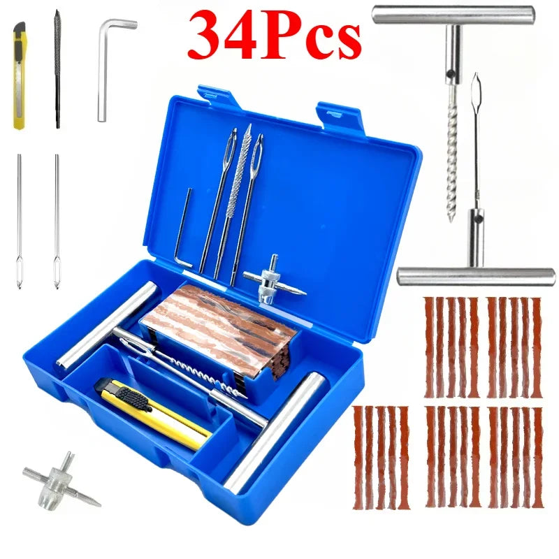 Auto Tire Repair Set Puncture Repair Tools Car Van Motorcycle Bike Emergency Heavy Duty Tubeless Tire Repair Rivet Set