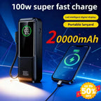 【CCC】100W Super Fast Charging Power Bank with Built-in Cable High Capacity Portable Charger for Laptops Mobile Phones Tablets