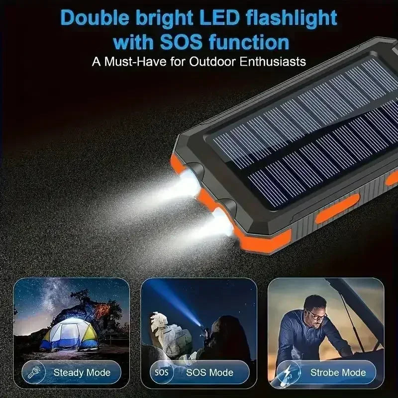 10000mAh Outdoor Solar Power Bank | Fast Charge Waterproof Shockproof Flashlight Compass In Stock Car Mobile World