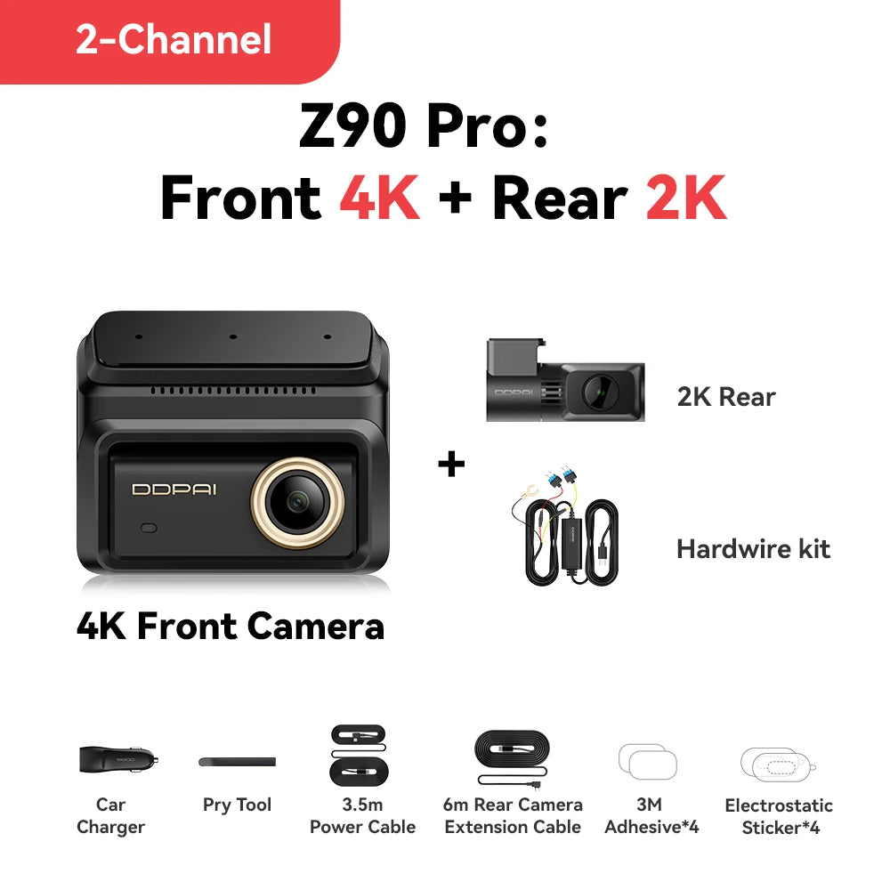 DDPAI New Z90Pro 4K+2K Front and Rear Car Dash Cam Dual HDR Sony Sensor ADAS Parking Mode WiFi 5G Car DVR Camera Video Recorder Car Mobile World