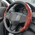 Car Steering Wheel Cover Set, Glossy Carbon Fiber Texture, 2-Piece Breathable and Anti-Slip Grip, Universal Fit Interior Upgrade CM World