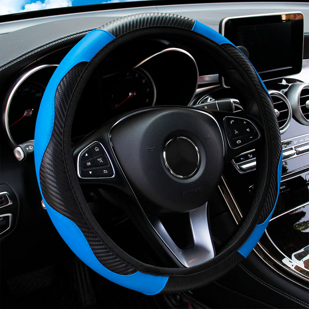 PU Carbon Fiber Leather Car Steering Wheel Cover without Inner Ring Suitable for 14.5-15 Inches of Automotive Supplies CM World