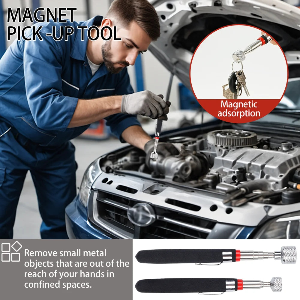 5PCS Telescopic Magnetic Pickup Tool, Portable Extendable Magnet Wand With Inspection Mirror, 360° Rotation, For Car Maintenance CM World