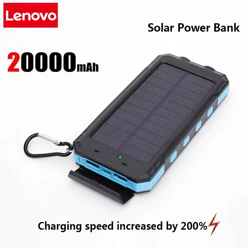 Lenovo 200000mAh Solar Power Bank Portable Charging Poverbank External Battery Charger Strong Light LDE Light for iphone Huawei Car Mobile World