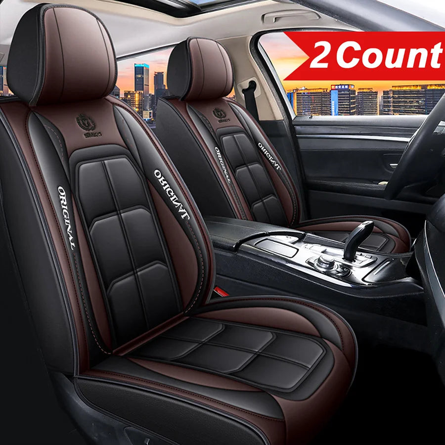 Car Seat Covers 2 Pcs Front Driver Passenger Full Coverage Universal Fit Easy Install Durable Leather Look