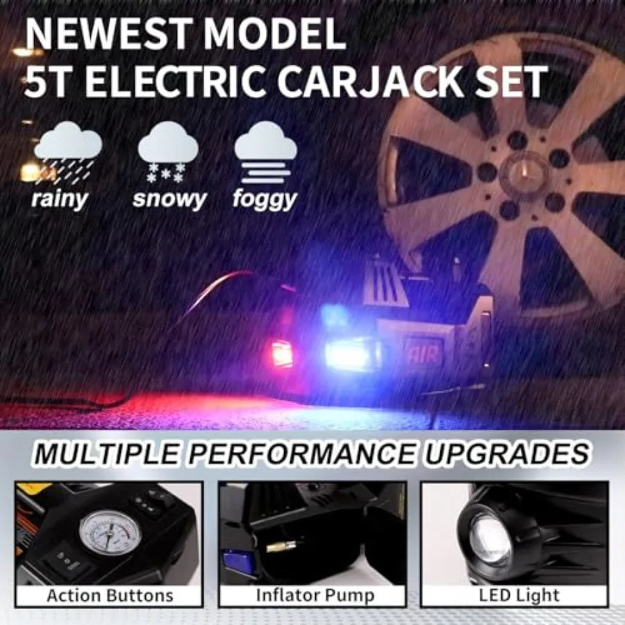 Electric Hydraulic Car Jack Kit 5 Ton 12V Portable Lift Range 17.7 Inch with Tire Inflator Pump for SUV Sedan Truck Car Repair CM World