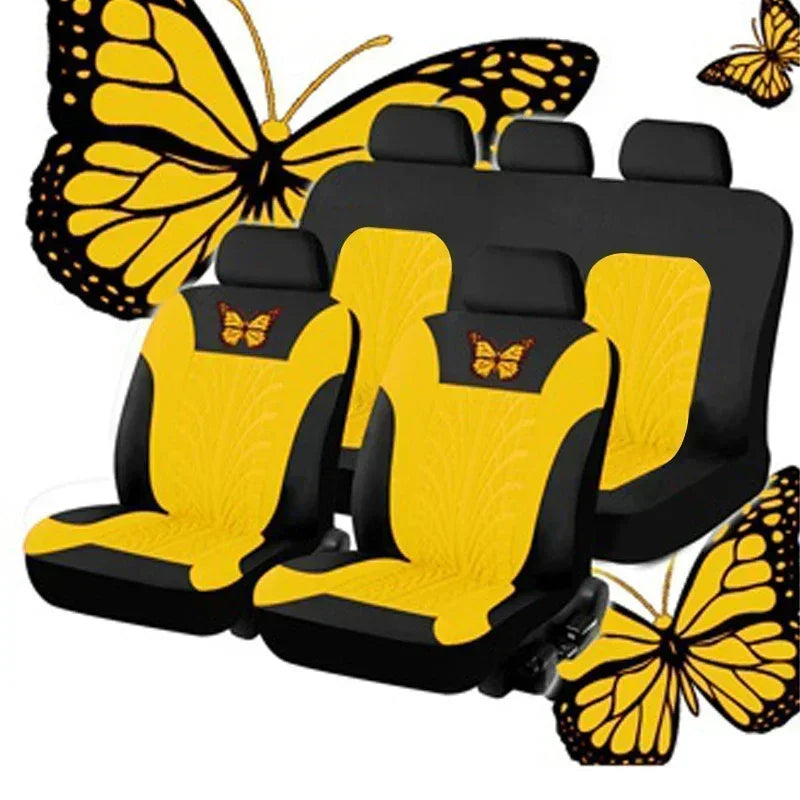 2/4/9PCS Universal Car Seat Cover Set - Red Butterfly Embroidery Design - Protects Seats From Stains, Spills, And Wear