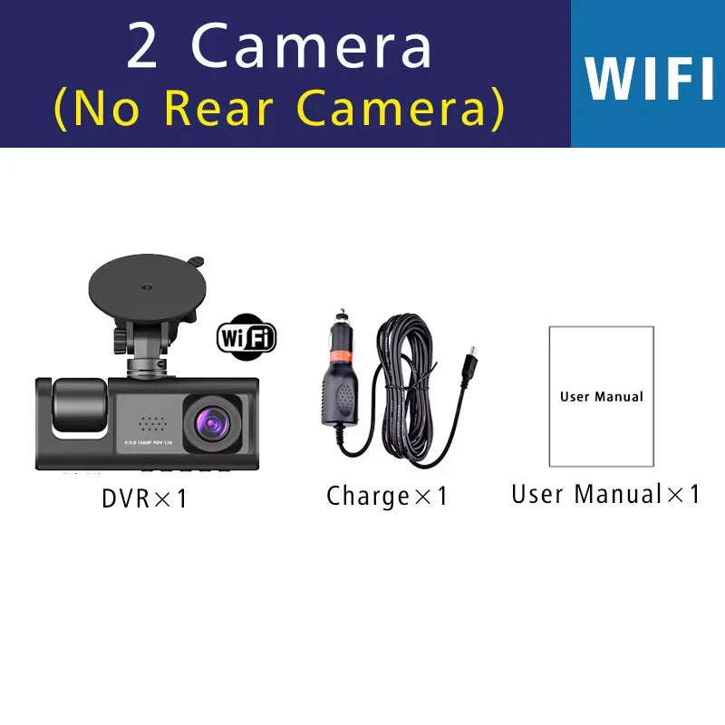WiFi 3 Channel Car DVR Three Way Dash Cam Inside Vehicle Camera DVRs Recorder FHD 1080P Video Mini Registrator Dashcam Camco