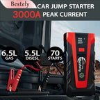 Bestely 12V 99800mAh 3000A Car Jump Starter Car Battery Starters Portable Power Bank 12V Starting Device Petrol Diesel Car