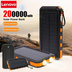 Lenovo 200000mAh Solar Power Bank Portable Charging Poverbank External Battery Charger Strong Light LDE Light for iphone Huawei Car Mobile World