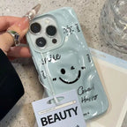 Funny Cartoon Smile Angry Face Phone Case For iPhone 17 16 15 14 13 12 11 Pro 17 15 Plus 17 Air Colorful Folds Texture TPU Cover