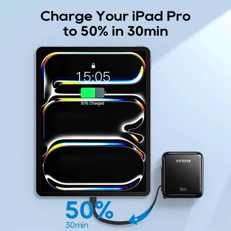 KUULAA 35W Mini Power Bank 10000mAh Built-In USB-C Cable Pocket-Sized Smaller Fast Charging Portable For iPhone 17 Samsung S25 Car Mobile World