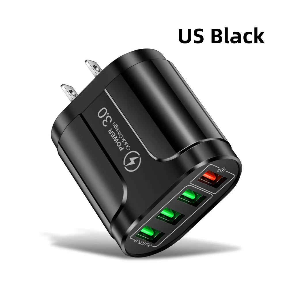 45W USB Charger Fast Charge QC 3.0 Wall Charging For iPhone 12 11 Samsung Xiaomi Mobile 4 3 Ports EU US Plug Adapter Travel Car Mobile World