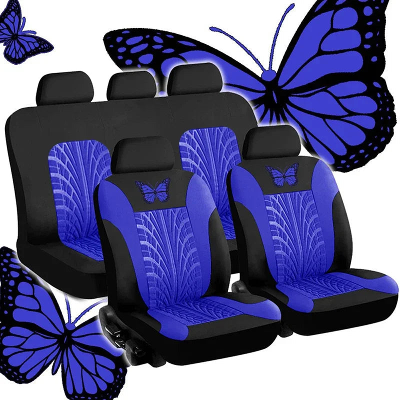 Car Seat Cover Full Set, Universal Butterfly Pattern Embroidery Auto Seat Cover Set CM World