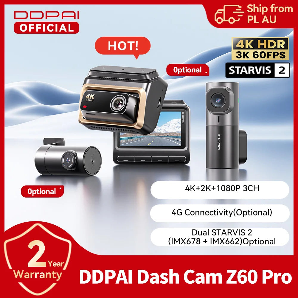 DDPAI 4K Dash Cam Z60 Pro HDR Support Front and Rear Interior Car Camera SONY STARVIS2 678 Sensor 5GHz Wi-Fi GPS ADAS 4G Car DVR Car Mobile World