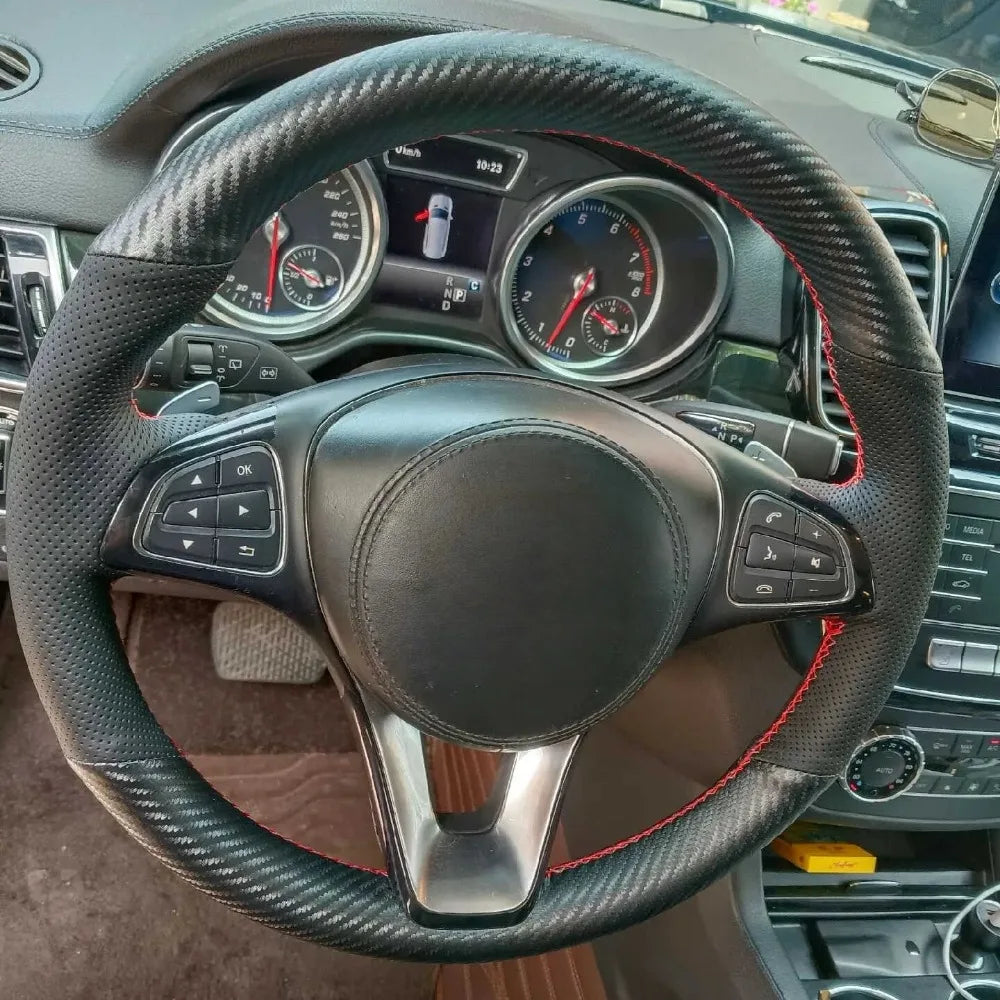 Car Steering Wheel Cover Carbon Fiber Leather For Mercedes Benz W176 W246 W205 C117 C218 X218 W213 X156 X253 W166 X166 EQV W447 CM World